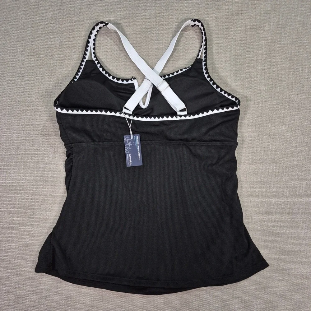 Summer Mae Black Ribbed Tankini Swimsuit Boy Shorts Tummy Control Modest Large